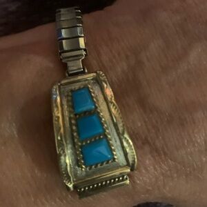 Vintage Sterling & 12k Gold Filled Turquoise Watch Tips Signed STC